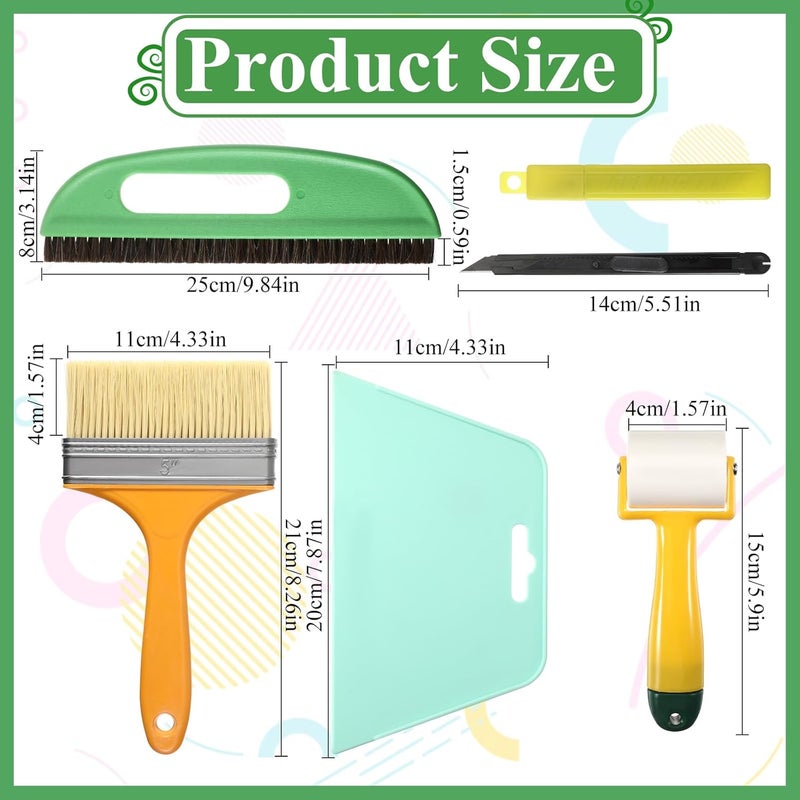 Exclaith Wallpaper Smoothing Tool Kit, Wall Paper Stick Tool Set, with Wallpaper Paste Glue Brush, Multiuse Wallpapers Squeegee, Seam Roller, and Cutting Tools, for Peel and Stick Wallpapers Vinyl Window Film - Image 2